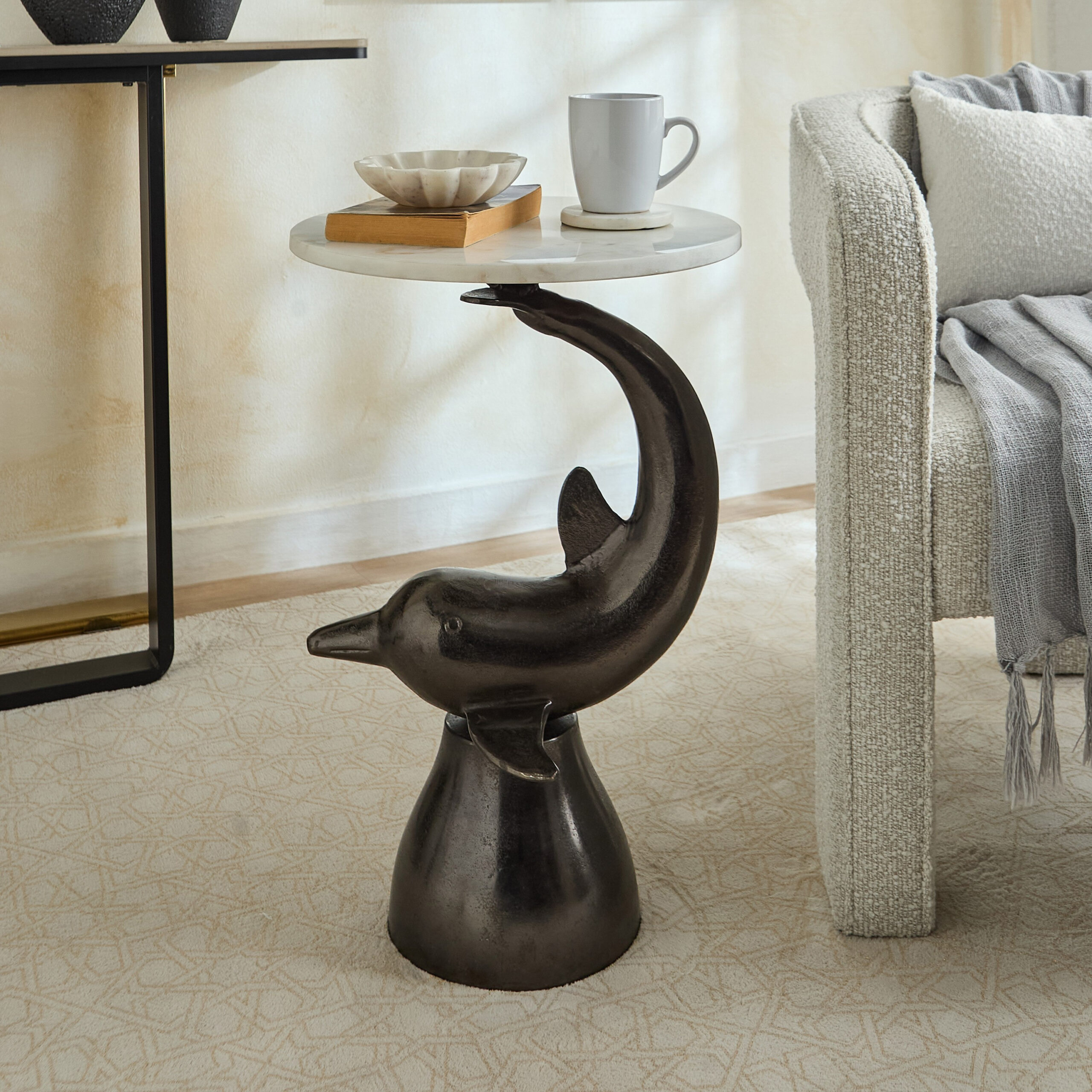 Dolphine Geniune Marble Accent Table