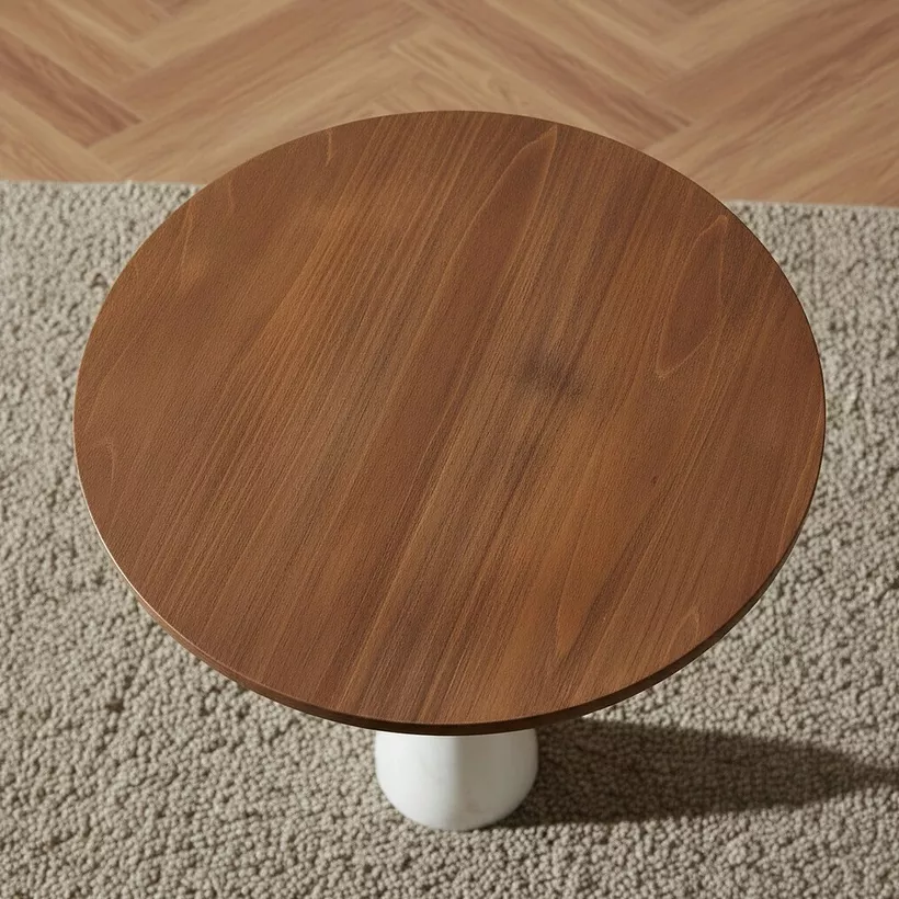 Cavon Otto Genuine Marble Base Accent Table with Solid Wood Top - Image 3
