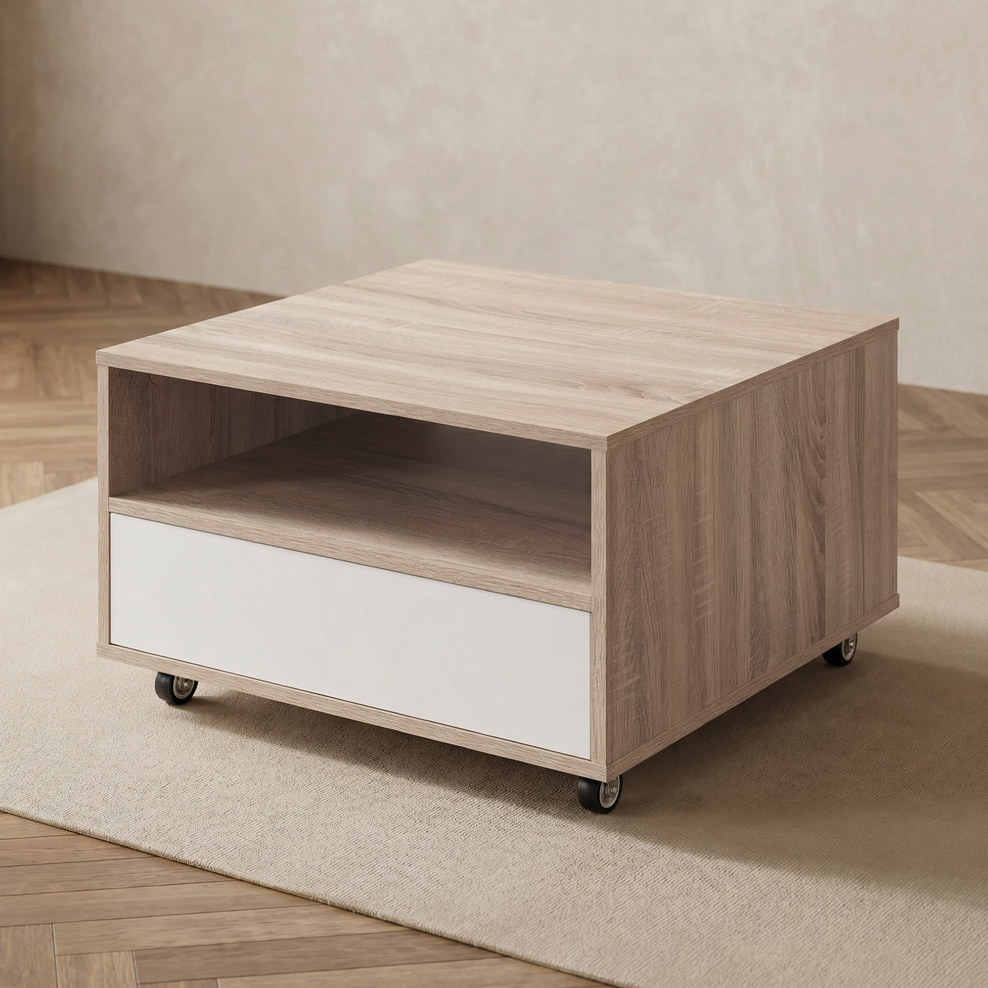 Cebu Compact Coffee Table with Drawer and Castor wheels