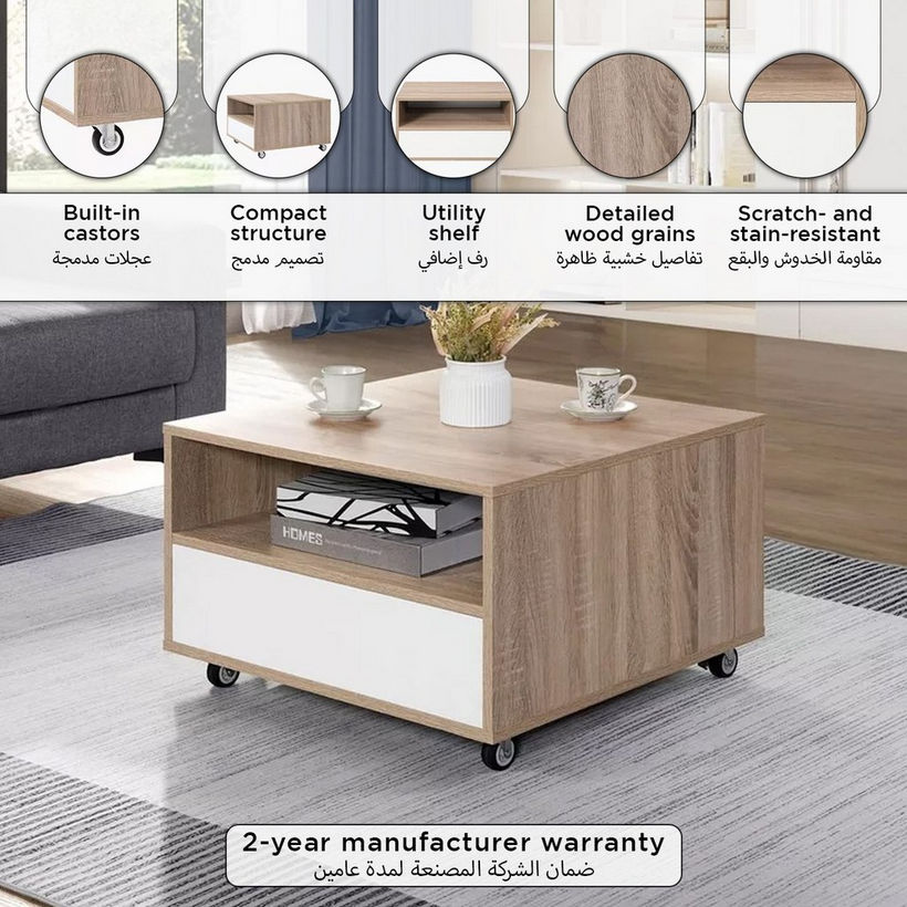Cebu Compact Coffee Table with Drawer and Castor wheels - Image 2