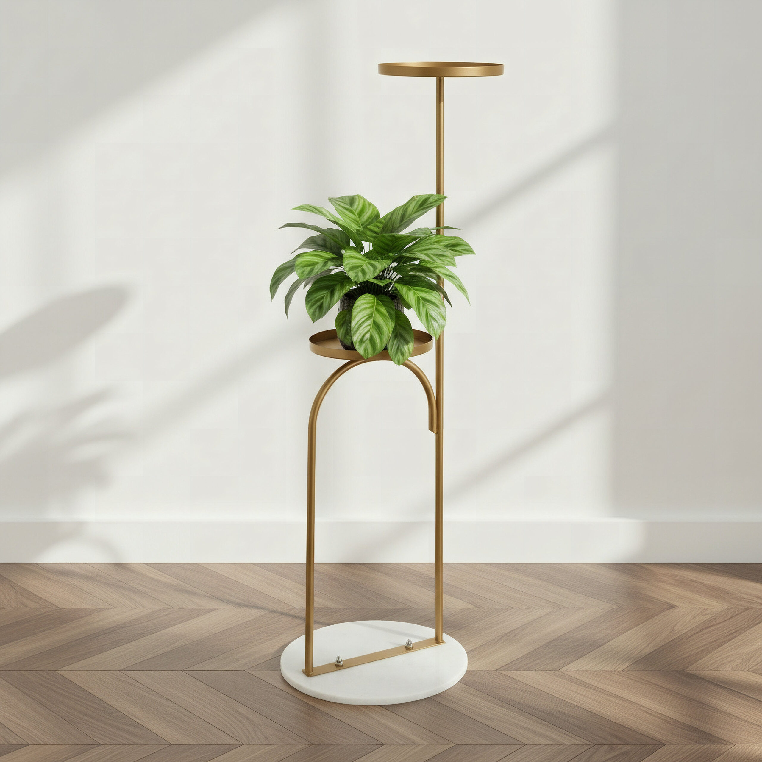 Vista-Ace 2-Tier Premium Metal Planter Stand with Marble Base - 35x90 cm