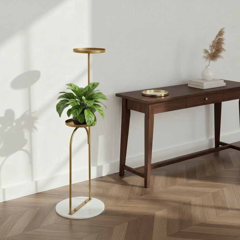 Vista-Ace 2-Tier Premium Metal Planter Stand with Marble Base - 35x90 cm - Image 5