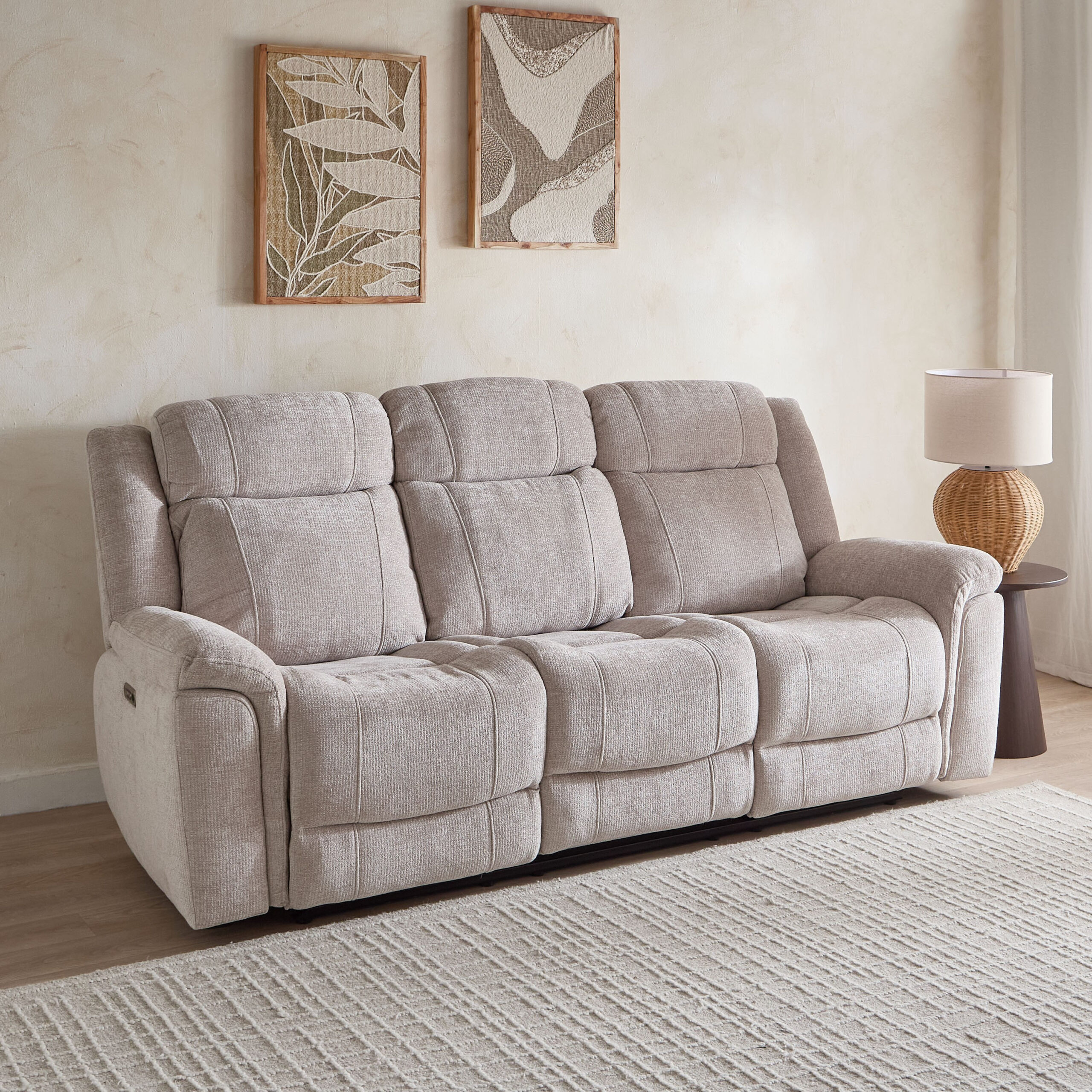 Nova 3-Seater Fabric Electric Recliner with Dropdown and 2 Cup Holders