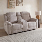 Nova 2-Seater Storage Console Power Fabric Recliner with 2 Cup Holders and USB C-Type Charging