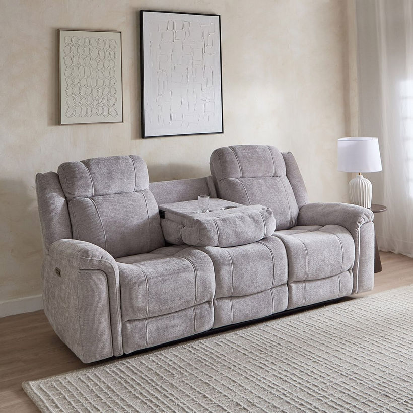 Nova 3-Seater Fabric Electric Recliner with Dropdown and 2 Cup Holders - Image 4
