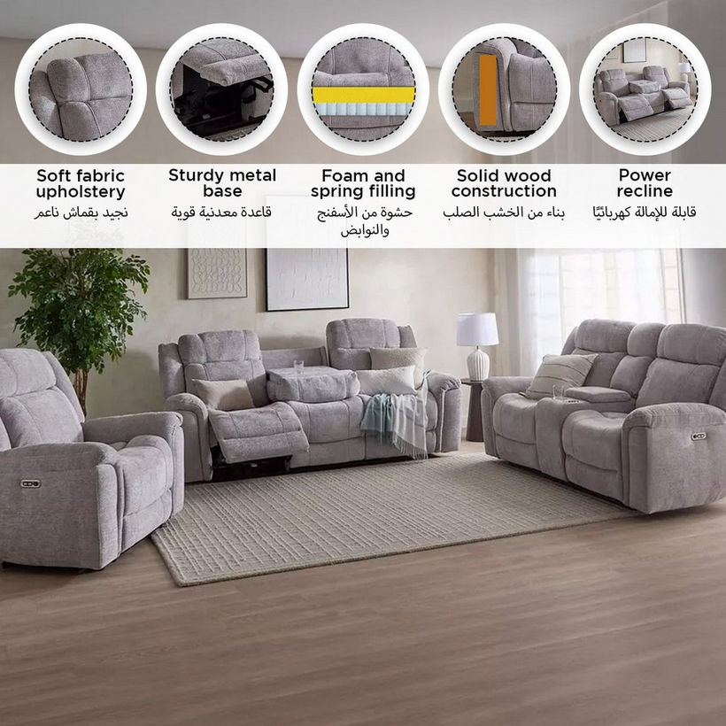 Nova 3-Seater Fabric Electric Recliner with Dropdown and 2 Cup Holders - Image 19