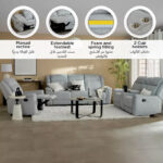 Brunswick 3-Seater Fabric Recliner with Dropdown and 2 Cup Holders