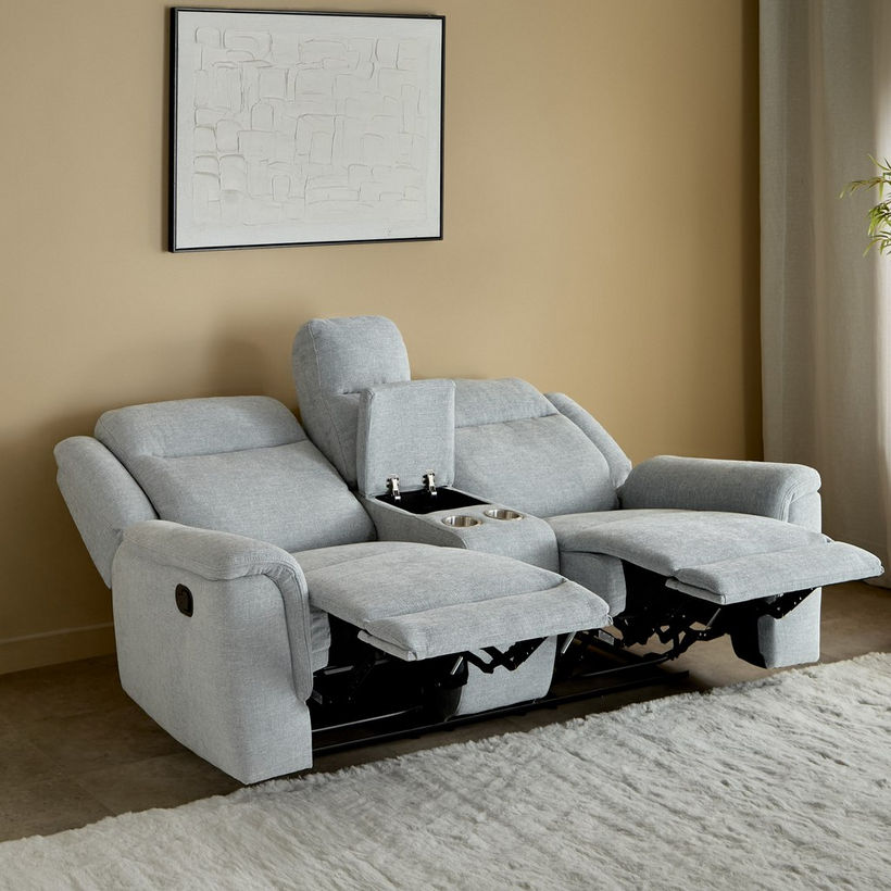 Brunswick 2-Seater Storage Console Fabric Recliner with 2 Cup Holders - Image 4