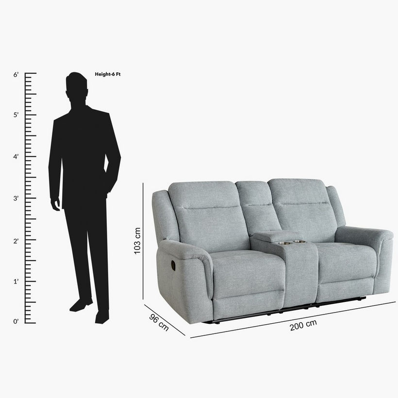 Brunswick 2-Seater Storage Console Fabric Recliner with 2 Cup Holders - Image 14