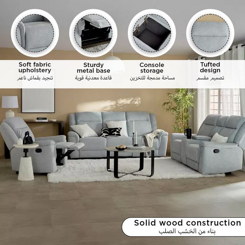 Brunswick 2-Seater Storage Console Fabric Recliner with 2 Cup Holders - Image 15