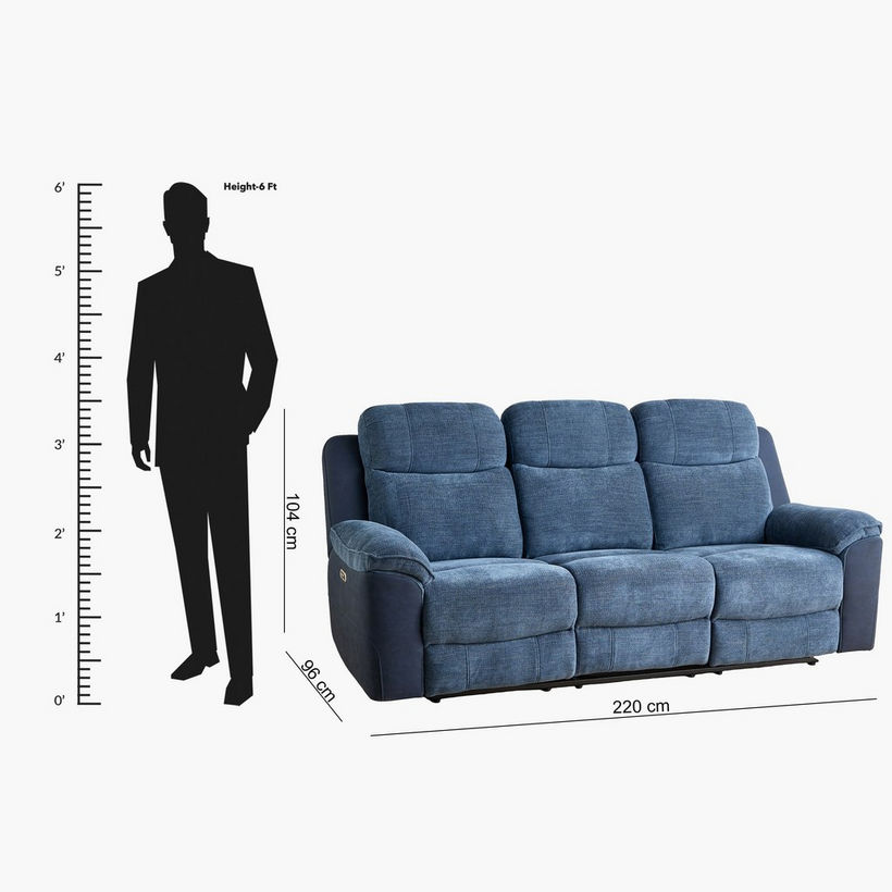 Kingston 3-Seater Electric Power Fabric Recliner with Dropdown and 2 Cup holders - Image 18