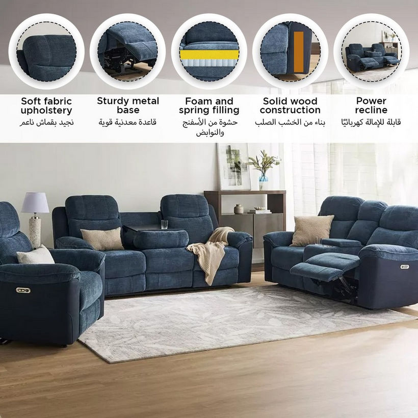 Kingston 3-Seater Electric Power Fabric Recliner with Dropdown and 2 Cup holders - Image 19