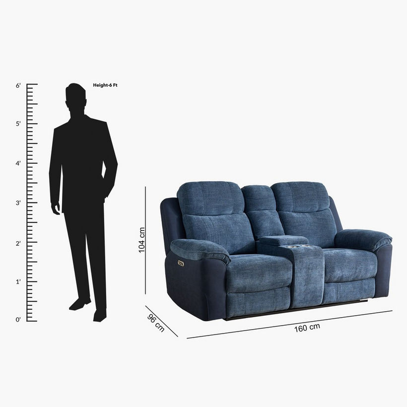 Kingston 2-Seater Storage Console Power Fabric Recliner with 2 Cup Holders and USB C Type Charging - Image 18