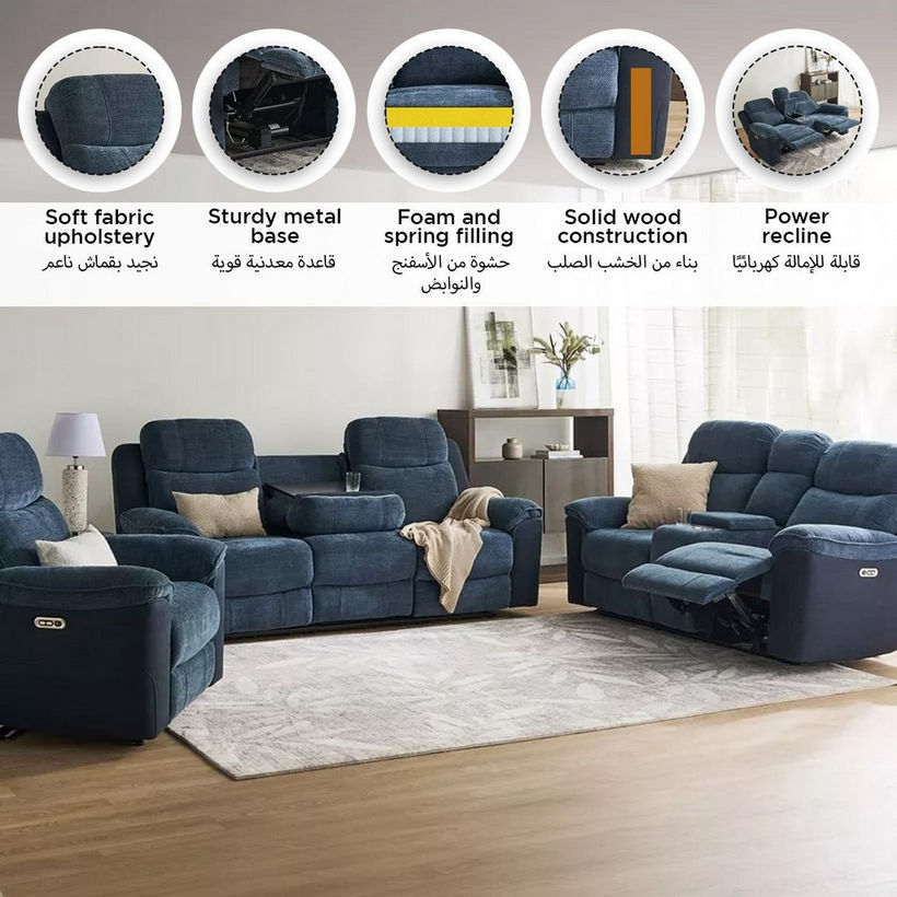 Kingston 2-Seater Storage Console Power Fabric Recliner with 2 Cup Holders and USB C Type Charging - Image 19