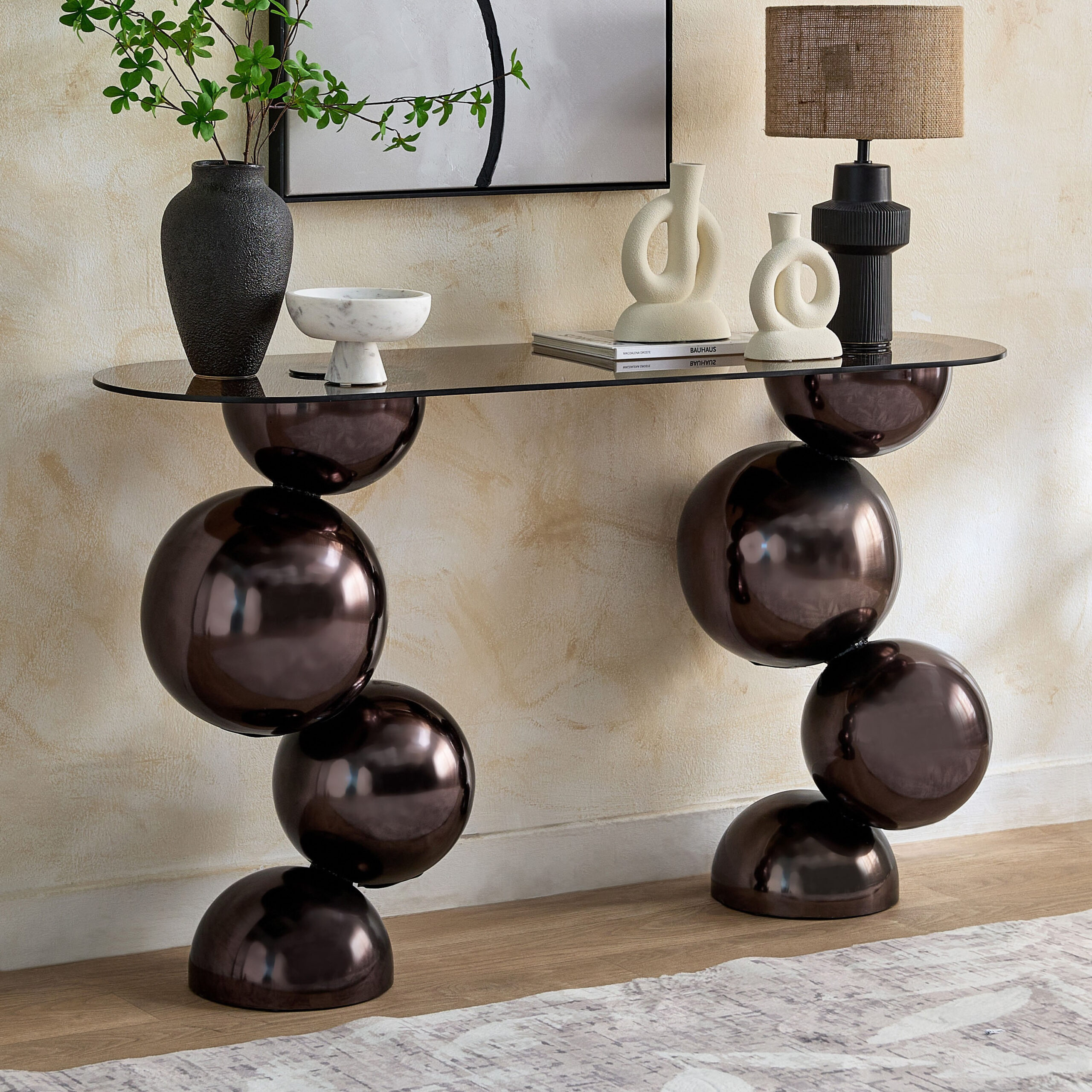 Cavon Glanzy Tempered Glass Top Console Table