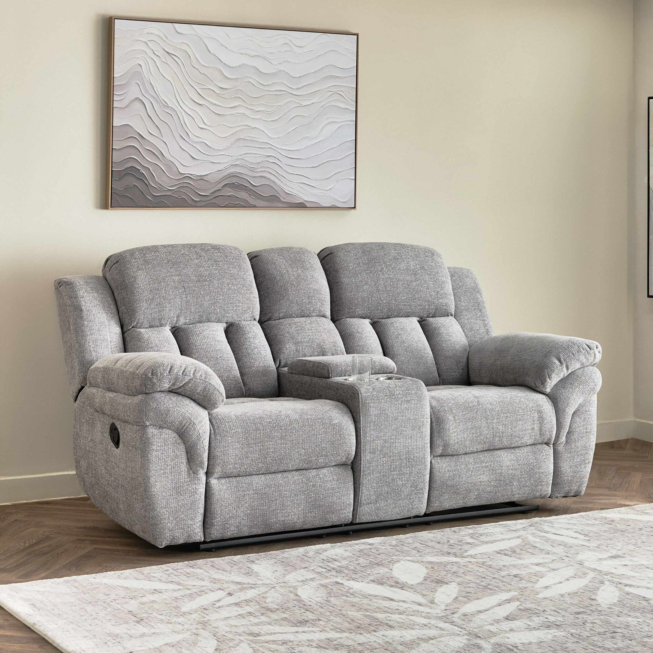 Stanford NXT 2-Seater Fabric Recliner with Console and 2 Cupholders
