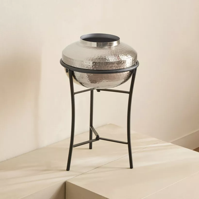 Monochrome Avya Metal Hammered Planter with Stand - 30.5x30.5x51 cm - Image 3