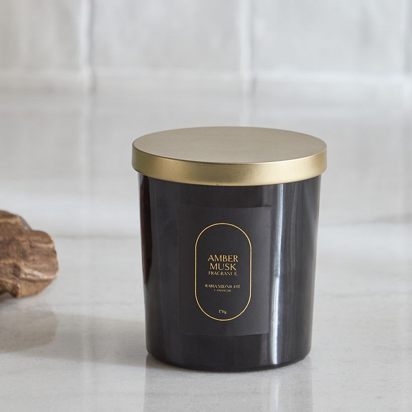 Rabia Midnight Amber Musk Scented Jar Candle with Lid - 170 g - Image 6