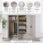 Movo Bellagio 6-Door Wardrobe with 2 Drawers and Mirrors