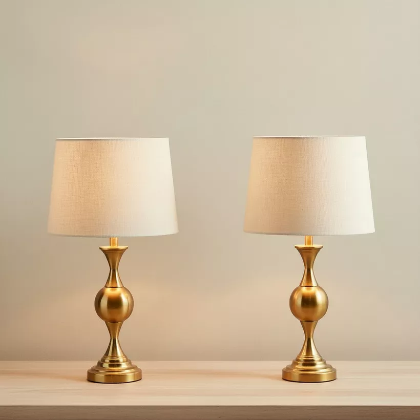 Bremer 2-Piece Metal Table Lamp Set with Linen Shade - 33x60 cm - Image 3