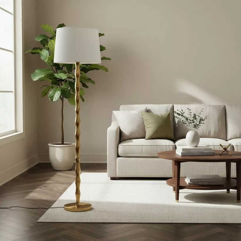 Bremer Metal Floor Lamp with Linen Shade - 40x152 cm - Image 6