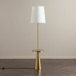 Bremer Metal Floor Lamp with Side Table and Linen Shade - 30x158 cm