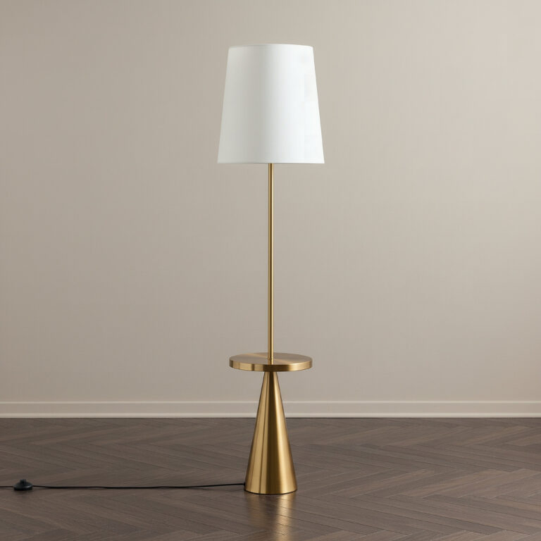 Bremer Metal Floor Lamp with Side Table and Linen Shade - 30x158 cm