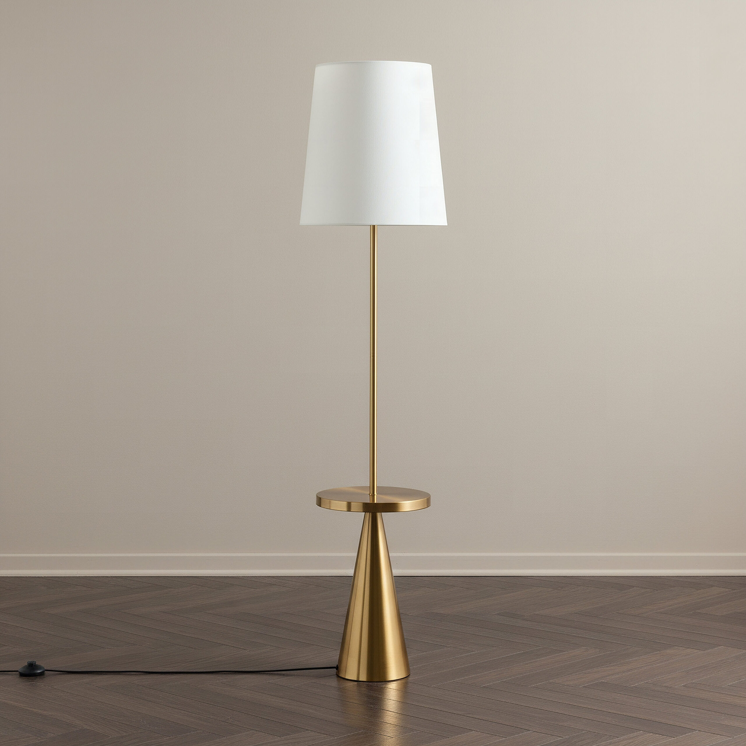 Bremer Metal Floor Lamp with Side Table and Linen Shade - 30x158 cm
