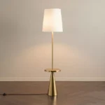 Bremer Metal Floor Lamp with Side Table and Linen Shade - 30x158 cm