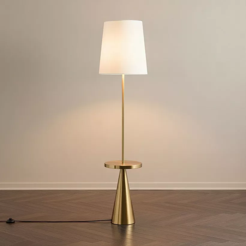 Bremer Metal Floor Lamp with Side Table and Linen Shade - 30x158 cm - Image 3
