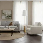 Bremer Metal Floor Lamp with Side Table and Linen Shade - 30x158 cm