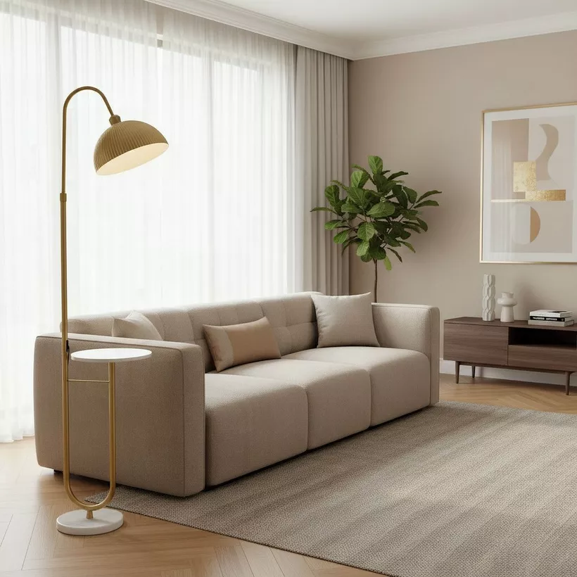 Bremer Metal Floor Lamp with Marble Top Side Table - 35x165 cm - Image 2