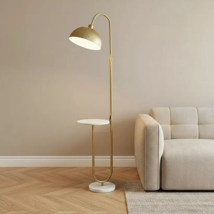 Bremer Metal Floor Lamp with Marble Top Side Table - 35x165 cm - Image 3