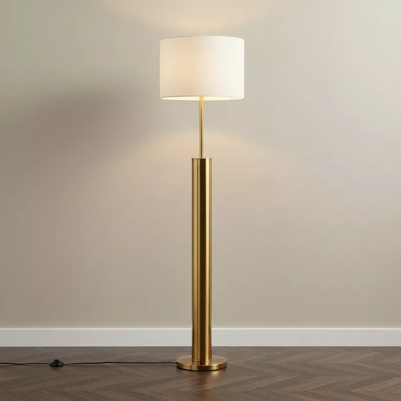 Bremer Metal Floor Lamp with Sturdy Base and Linen Shade - 40x159 cm - Image 3