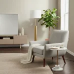 Bremer Metal Floor Lamp with Sturdy Base and Linen Shade - 40x159 cm