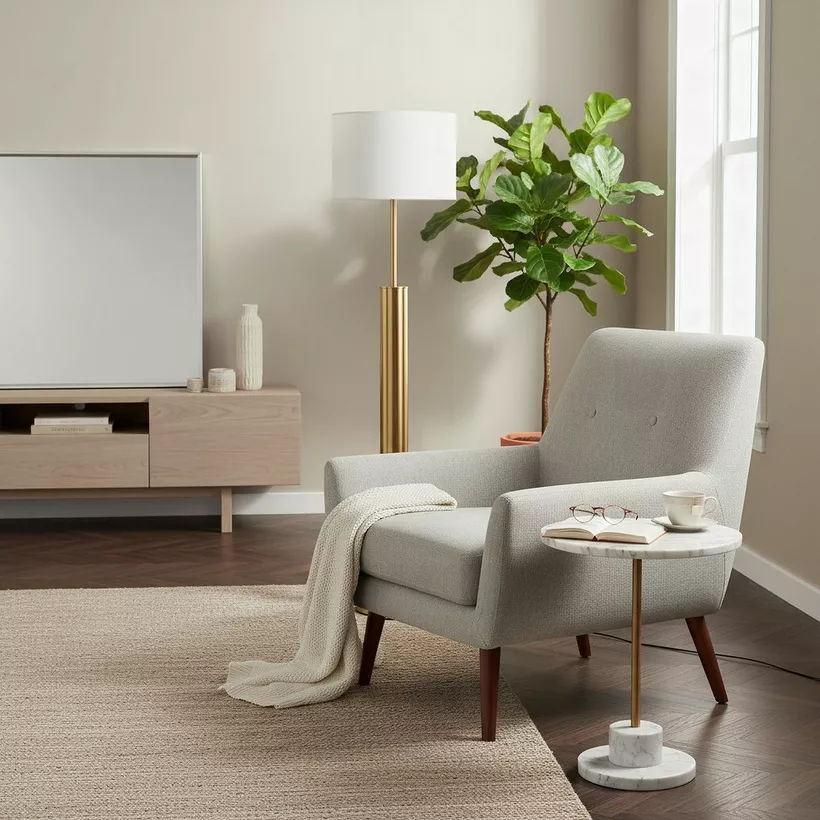 Bremer Metal Floor Lamp with Sturdy Base and Linen Shade - 40x159 cm - Image 6