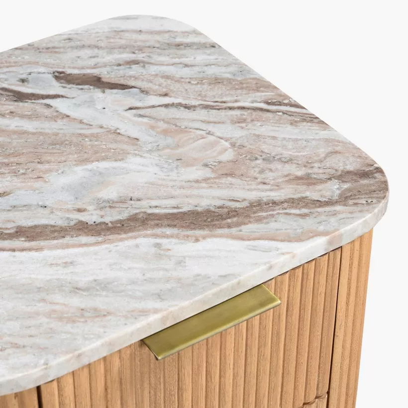 Cavon Fabio 2-Drawer Solid Wood Nightstand with Genuine Marble Top - Image 2