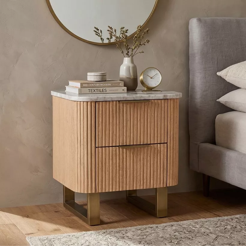Cavon Fabio 2-Drawer Solid Wood Nightstand with Genuine Marble Top - Image 3