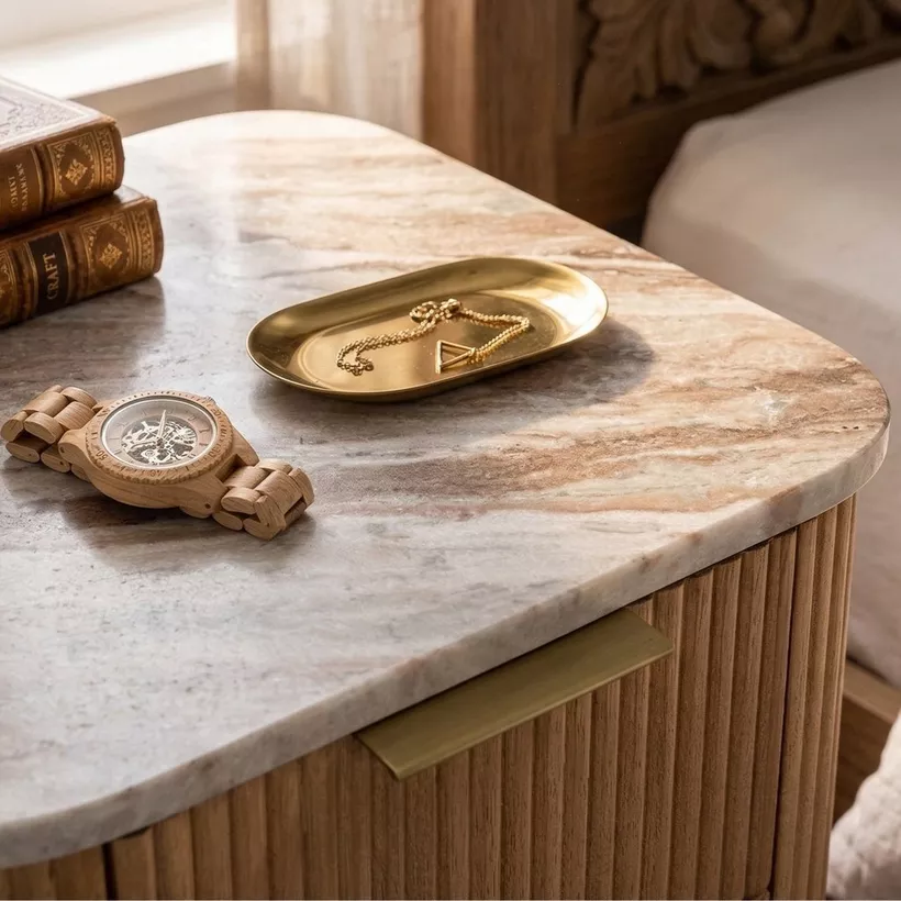 Cavon Fabio 2-Drawer Solid Wood Nightstand with Genuine Marble Top - Image 4