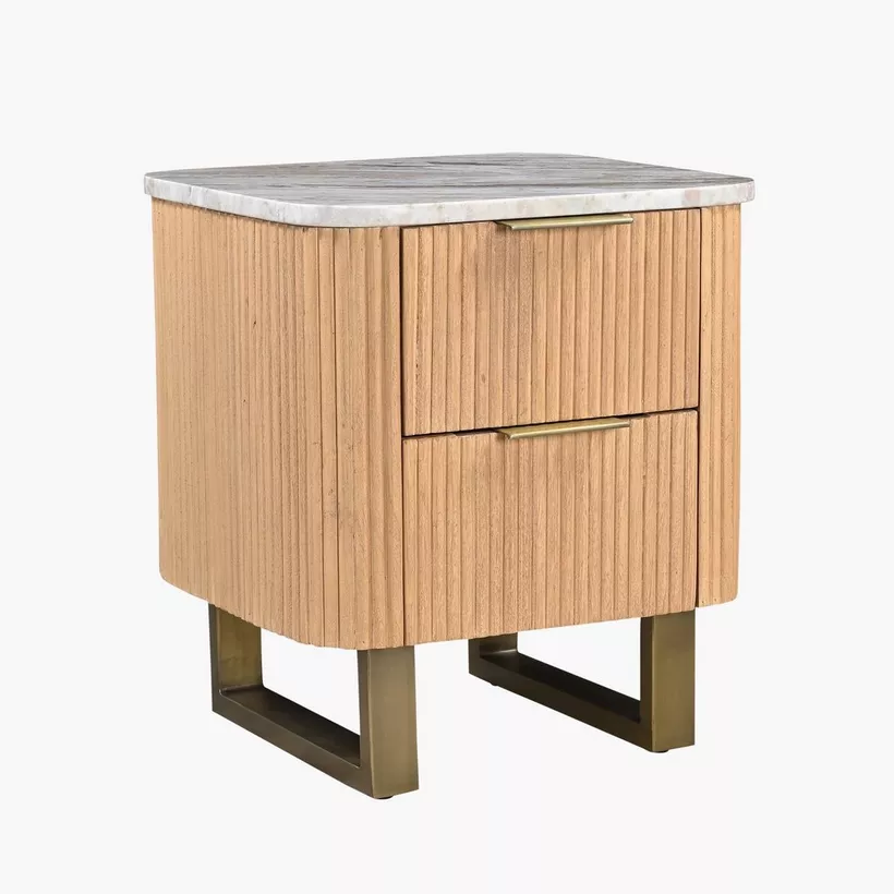 Cavon Fabio 2-Drawer Solid Wood Nightstand with Genuine Marble Top - Image 5