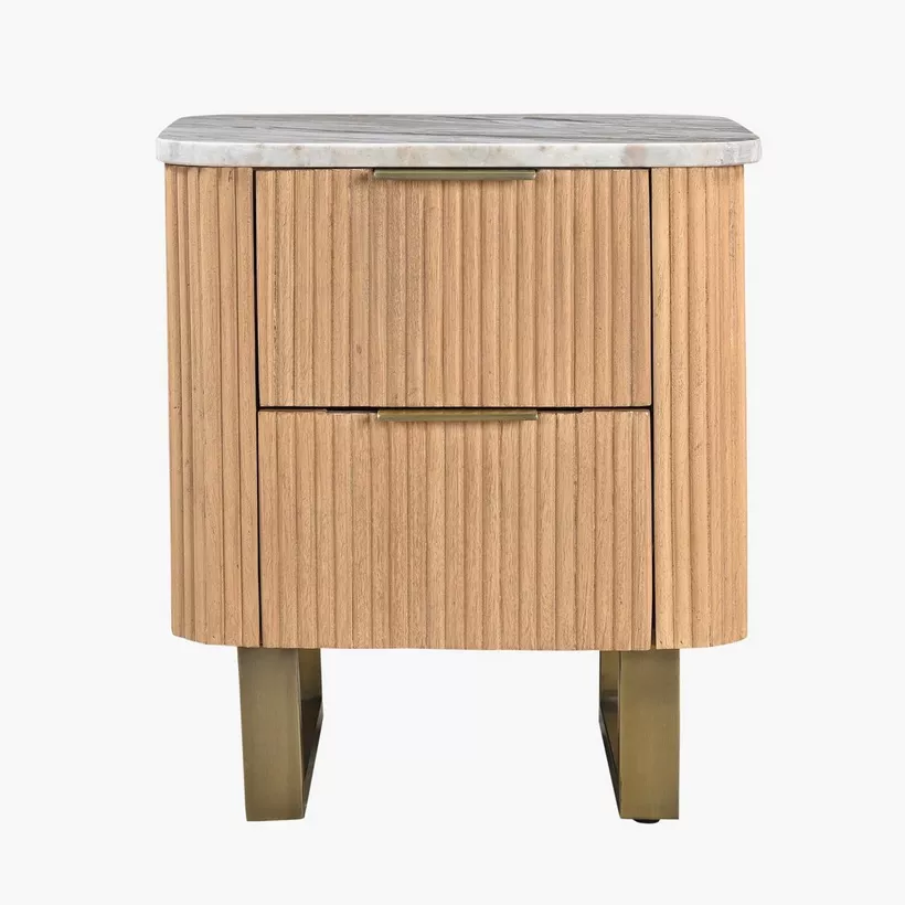 Cavon Fabio 2-Drawer Solid Wood Nightstand with Genuine Marble Top - Image 6