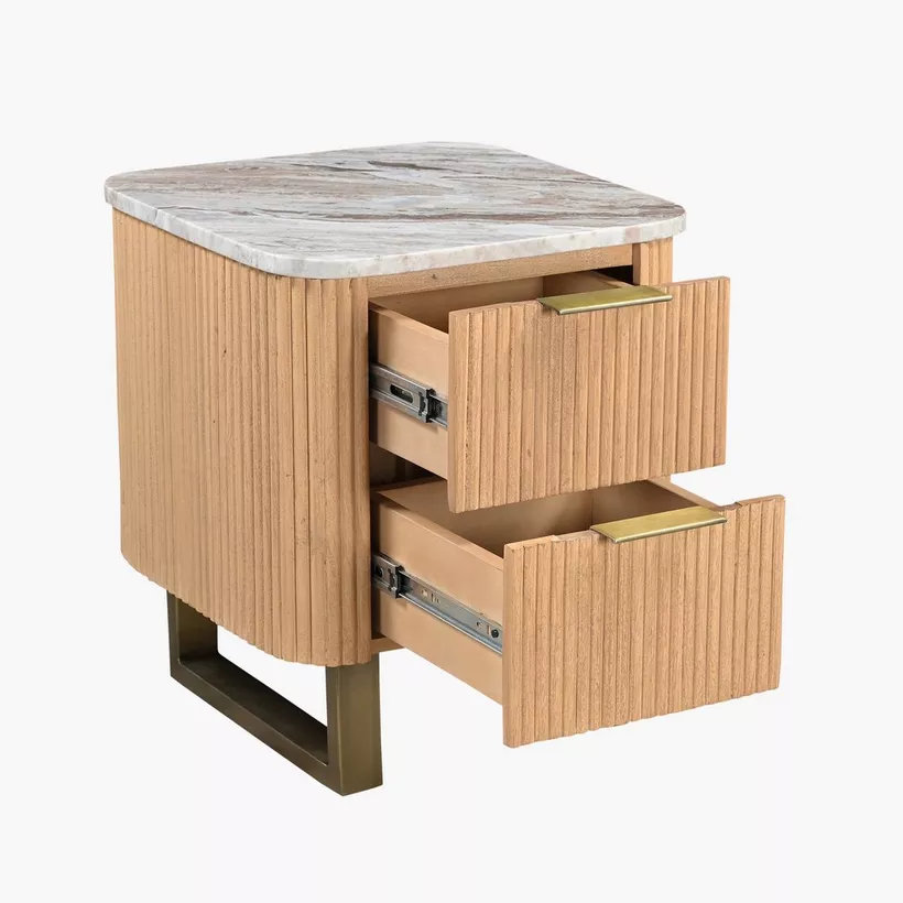 Cavon Fabio 2-Drawer Solid Wood Nightstand with Genuine Marble Top - Image 7