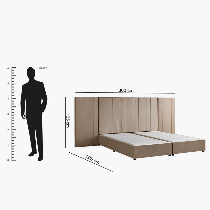 Angelic Linear Velvet Extended Headboard Upholstered King Bed- 180x200 cm - Image 2