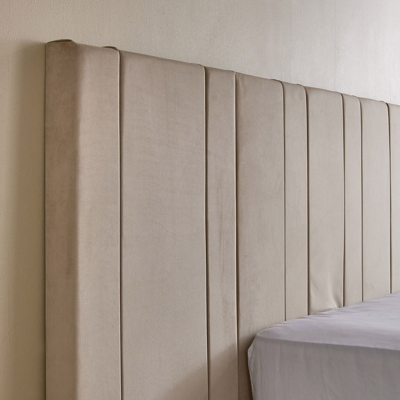 Angelic Linear Velvet Extended Headboard Upholstered King Bed- 180x200 cm - Image 5