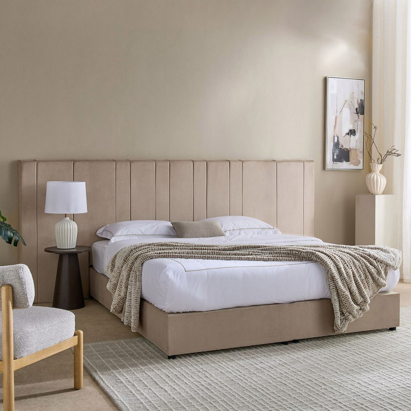 Angelic Linear Velvet Extended Headboard Upholstered King Bed- 180x200 cm - Image 10
