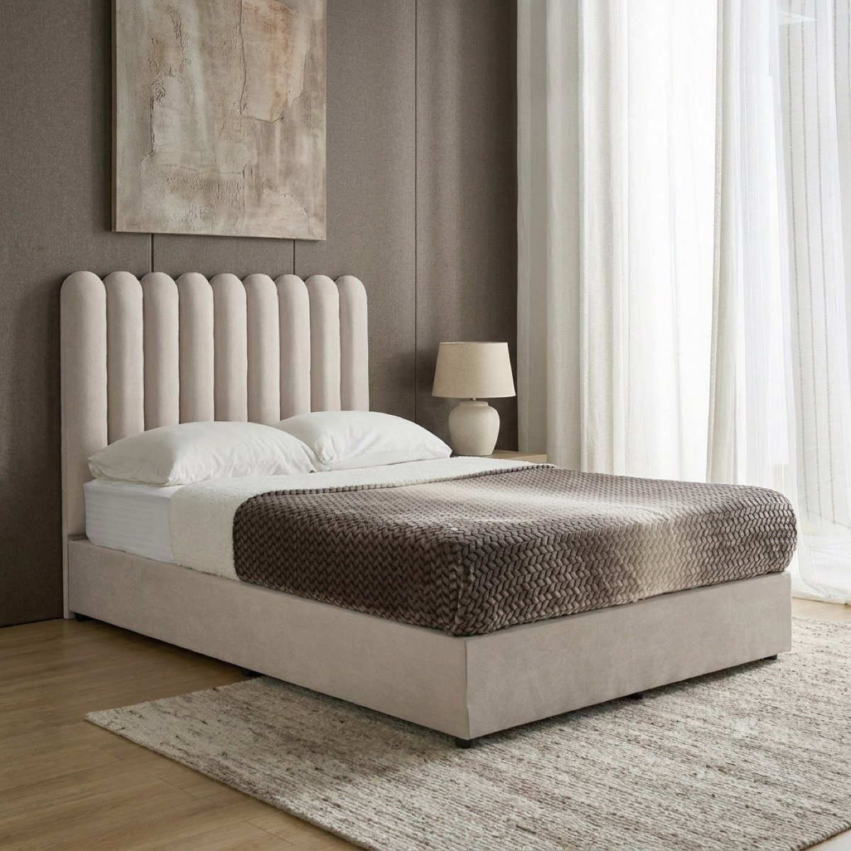 Curvy Haze Upholstered Queen Bed - 140x200 cm