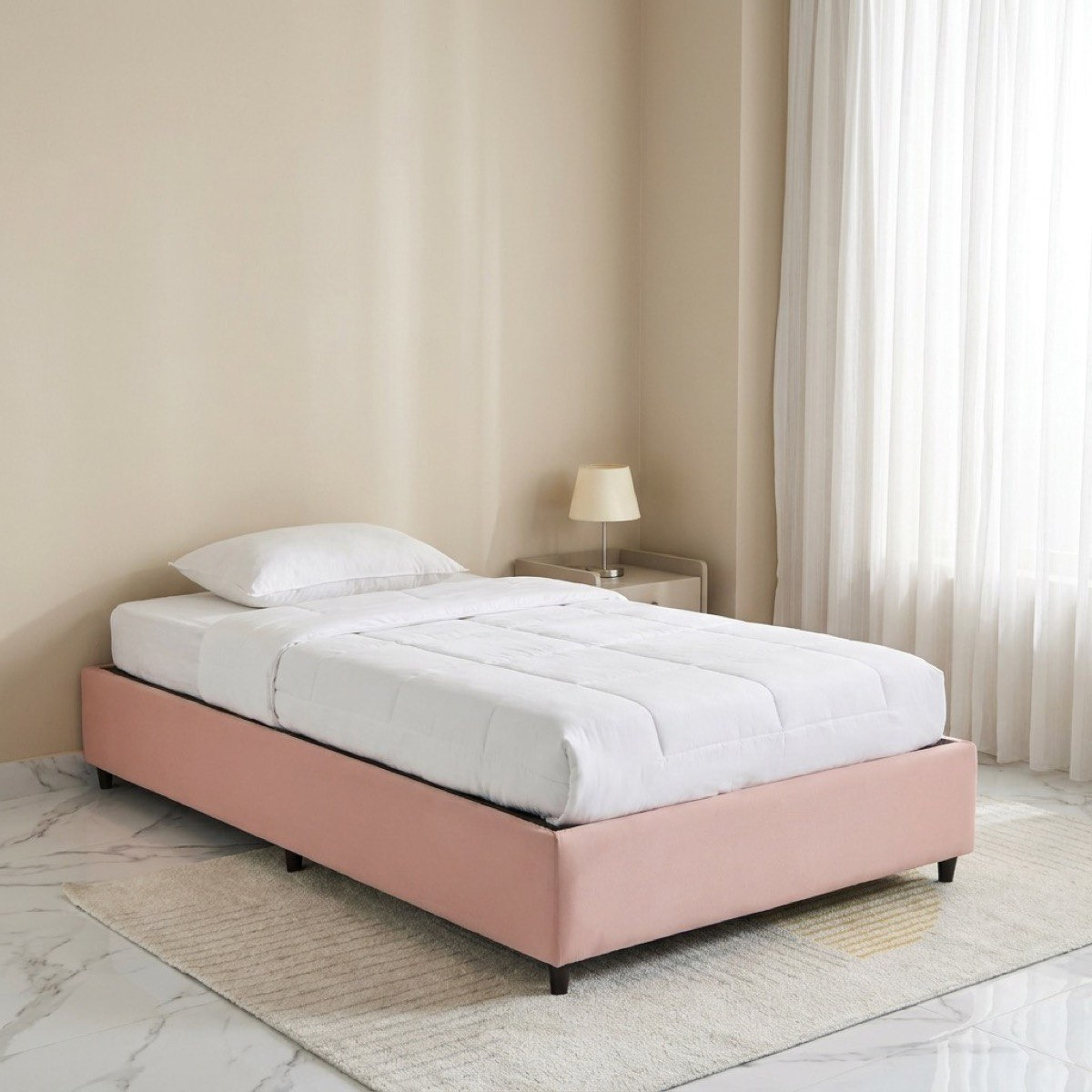 Ivory Upholstered Twin Bed Base - 120x200 cm