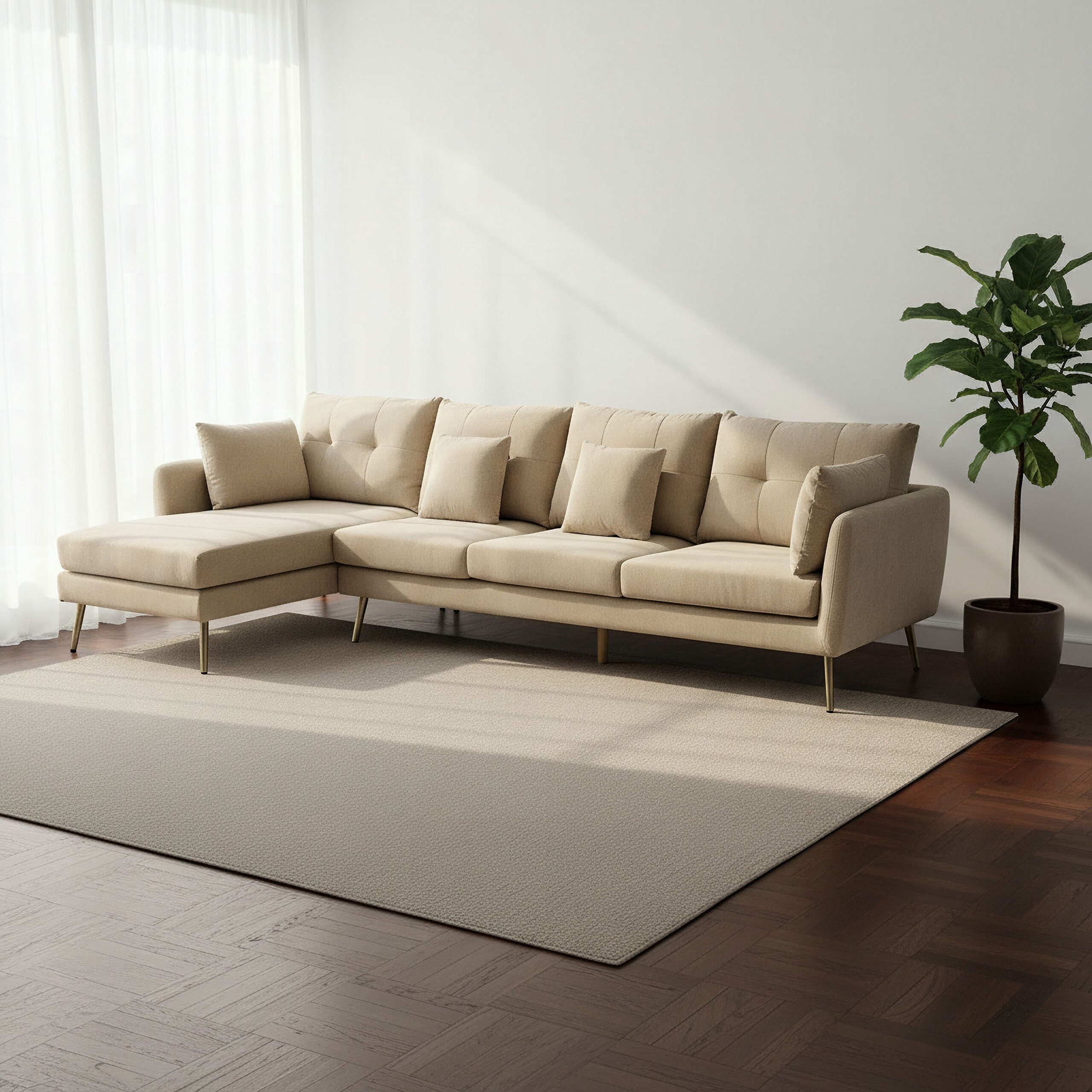 Waver 5-Seater Left Corner Fabric Sofa with 4 Cushions