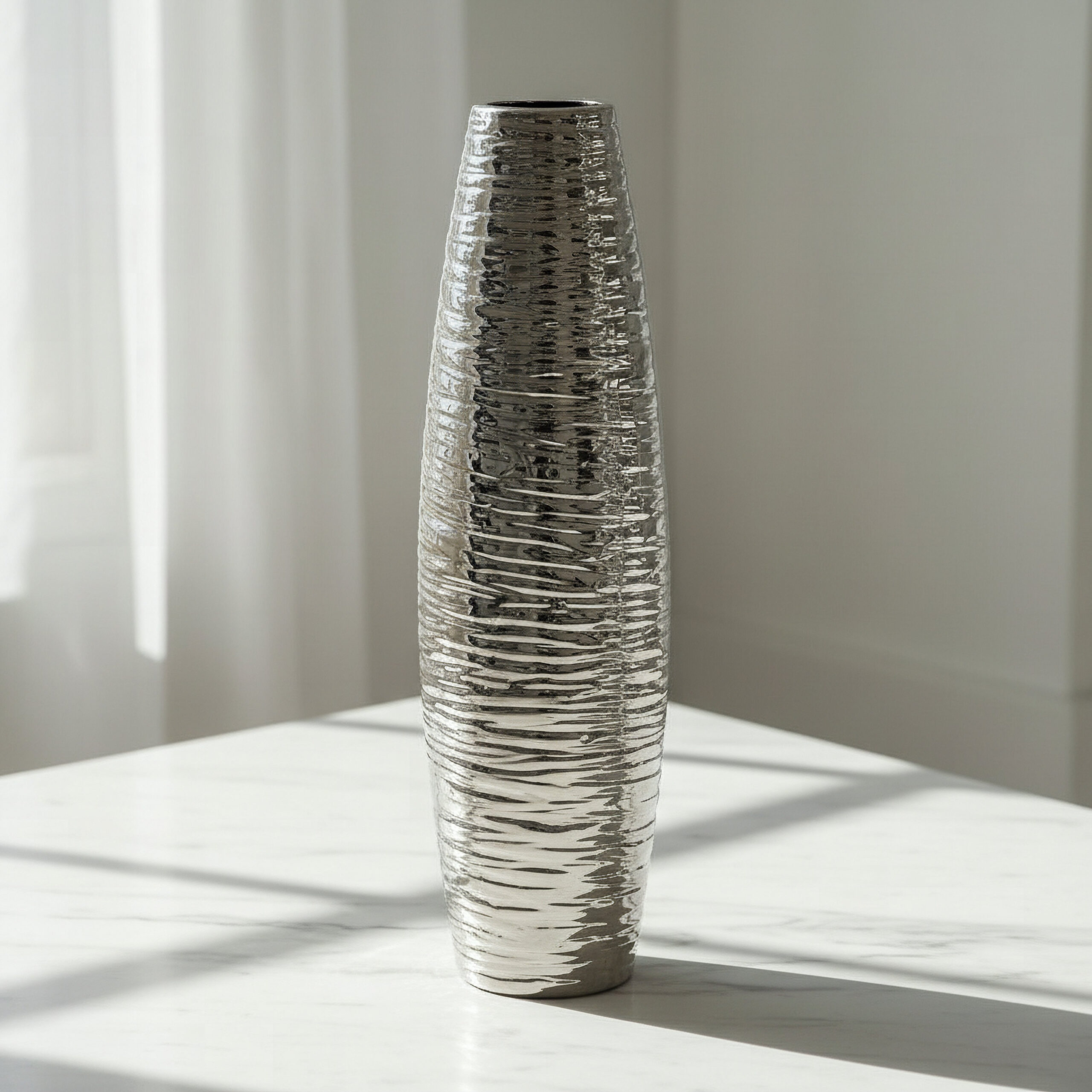 Aurum Sansa Duke Ceramic Textured Vase - 14x14x49 cm