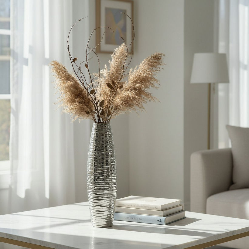Aurum Sansa Duke Ceramic Textured Vase - 14x14x49 cm - Image 2